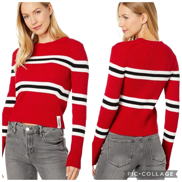 Tommy Hilfiger Sweaters - Tommy Hilfiger Tommy Jeans Red Striped Ribbed Knit Crewneck Sweater Size M